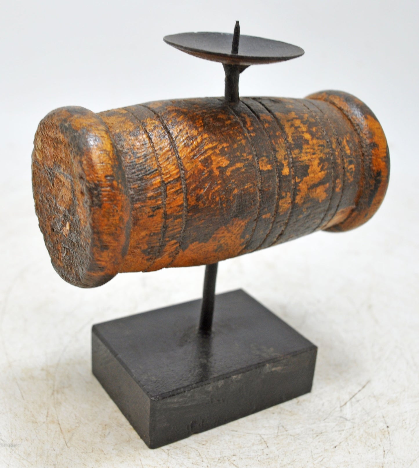 Antique Wooden Thread Spool Pin Candle Holder Original Old Hand Carved