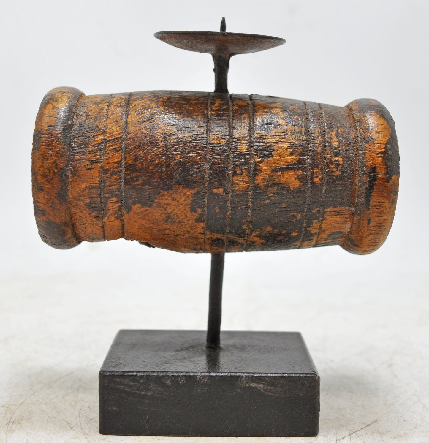 Antique Wooden Thread Spool Pin Candle Holder Original Old Hand Carved