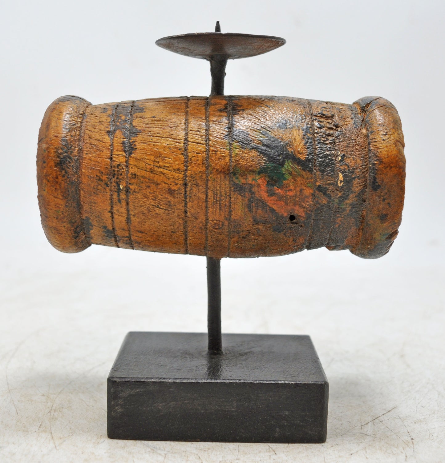 Antique Wooden Thread Spool Pin Candle Holder Original Old Hand Carved