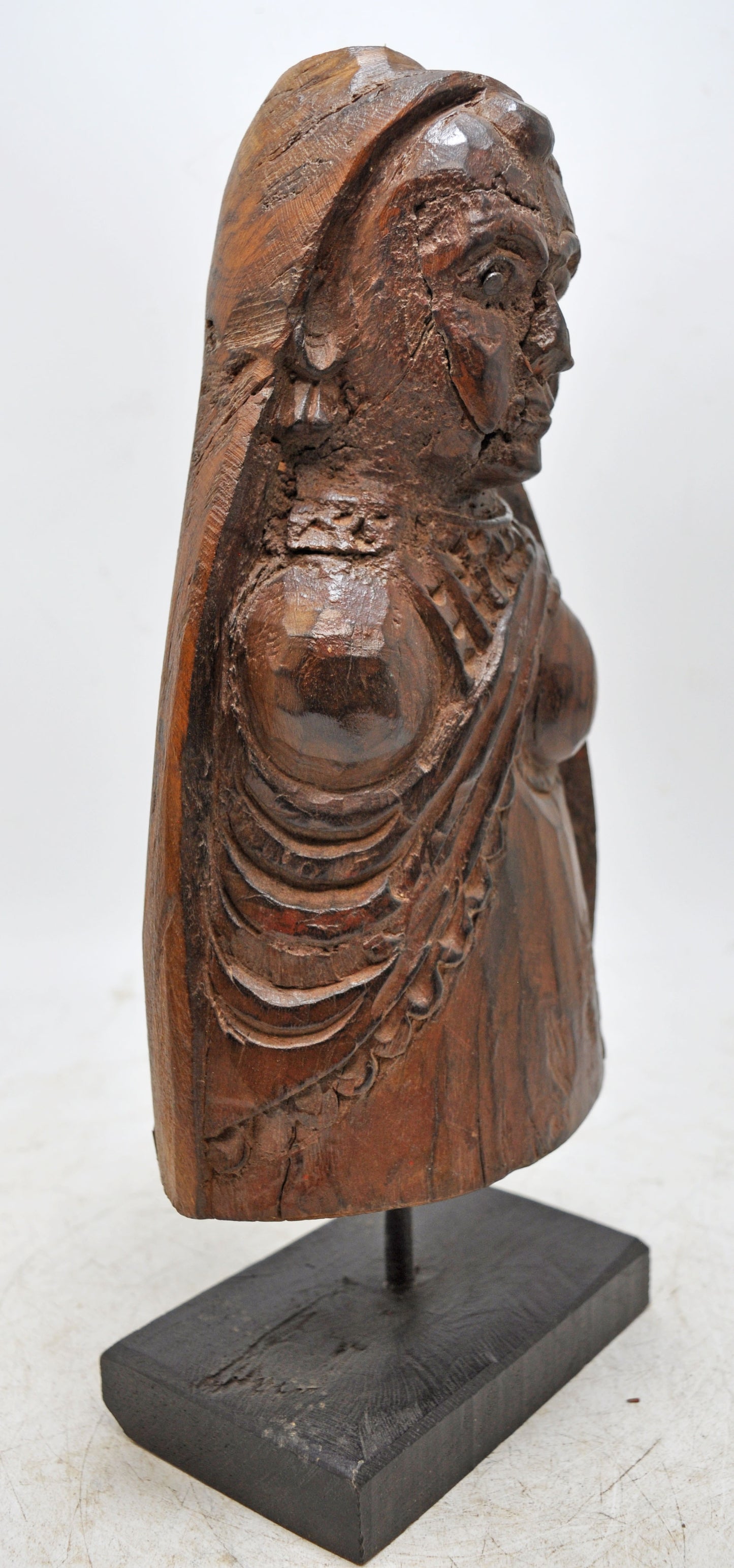 Antique Wooden Woman Lady Figurine Original Old Fine Hand Carved