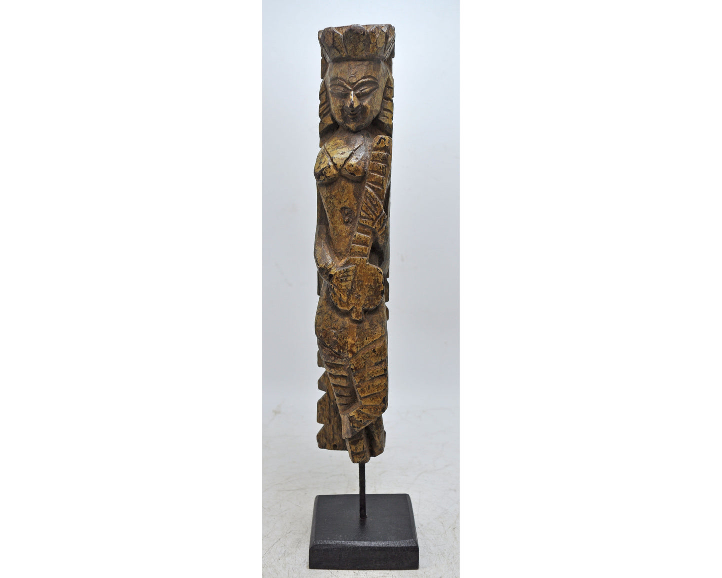 Antique Wooden Woman Lady Musician Figurine Original Old Fine Hand Carved