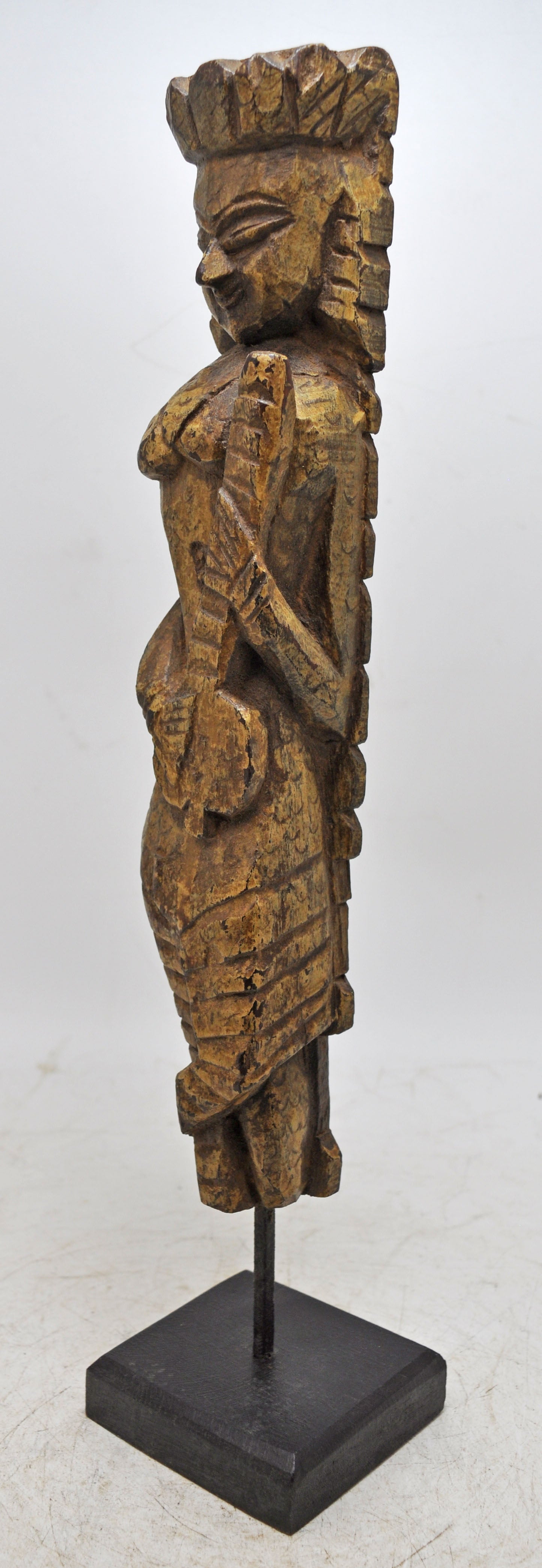 Antique Wooden Woman Lady Musician Figurine Original Old Fine Hand Carved