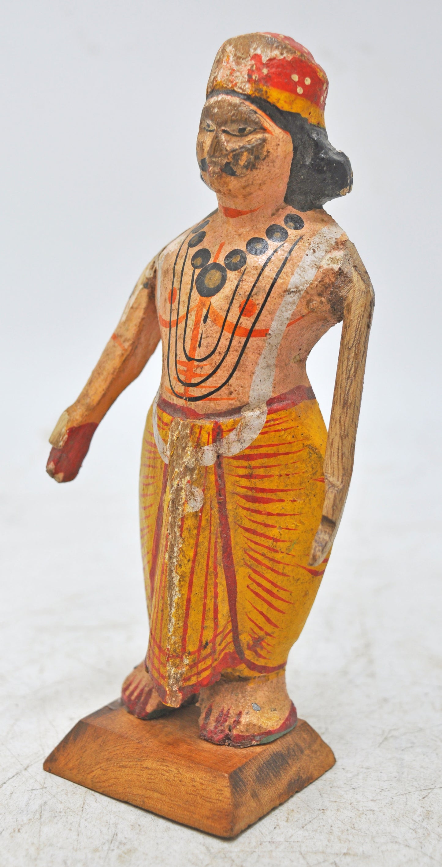 Vintage Wooden Ethnic Man Figurine Original Old Hand Carved Painted