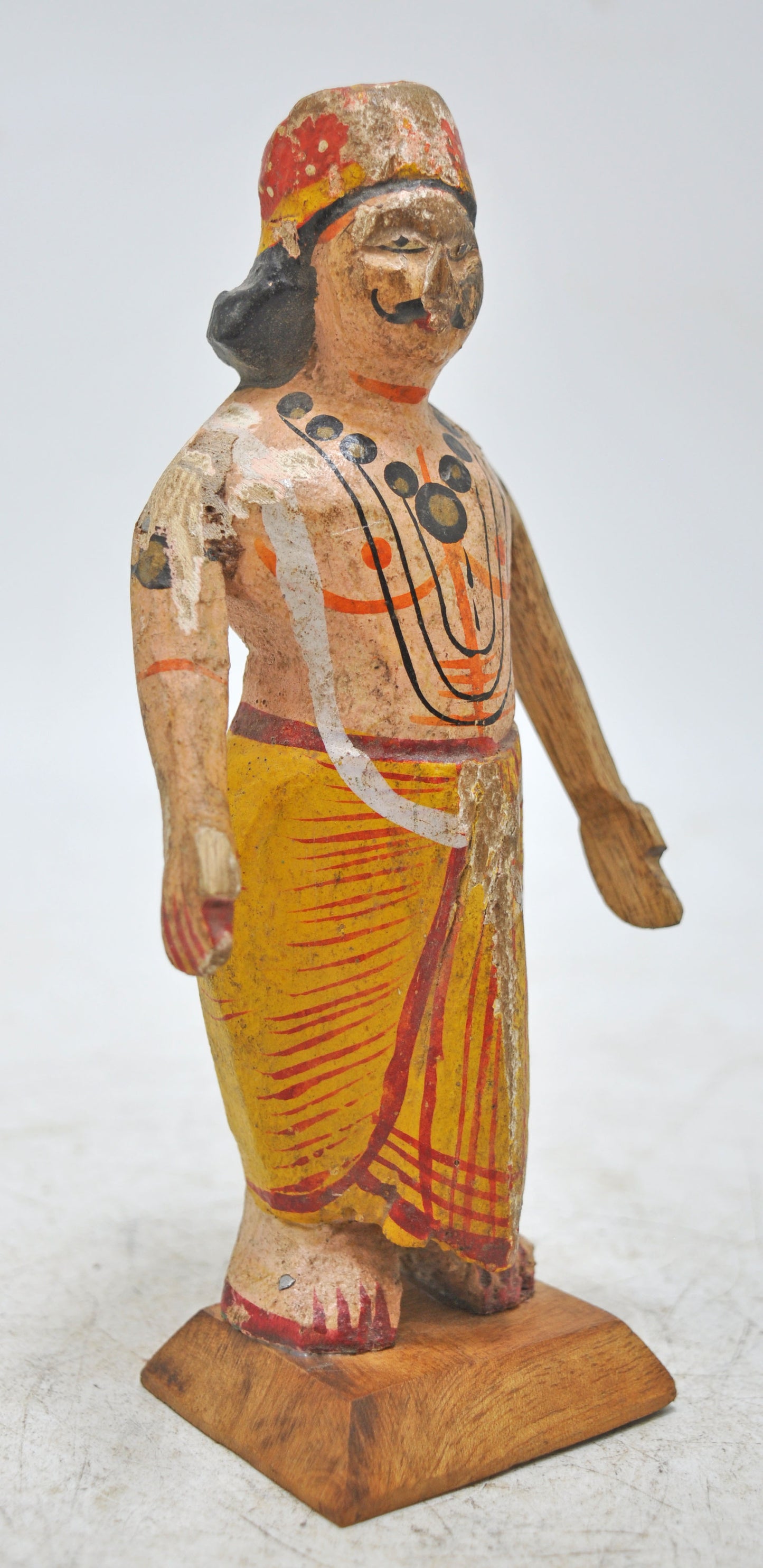 Vintage Wooden Ethnic Man Figurine Original Old Hand Carved Painted
