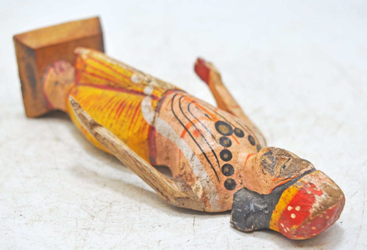 Vintage Wooden Ethnic Man Figurine Original Old Hand Carved Painted
