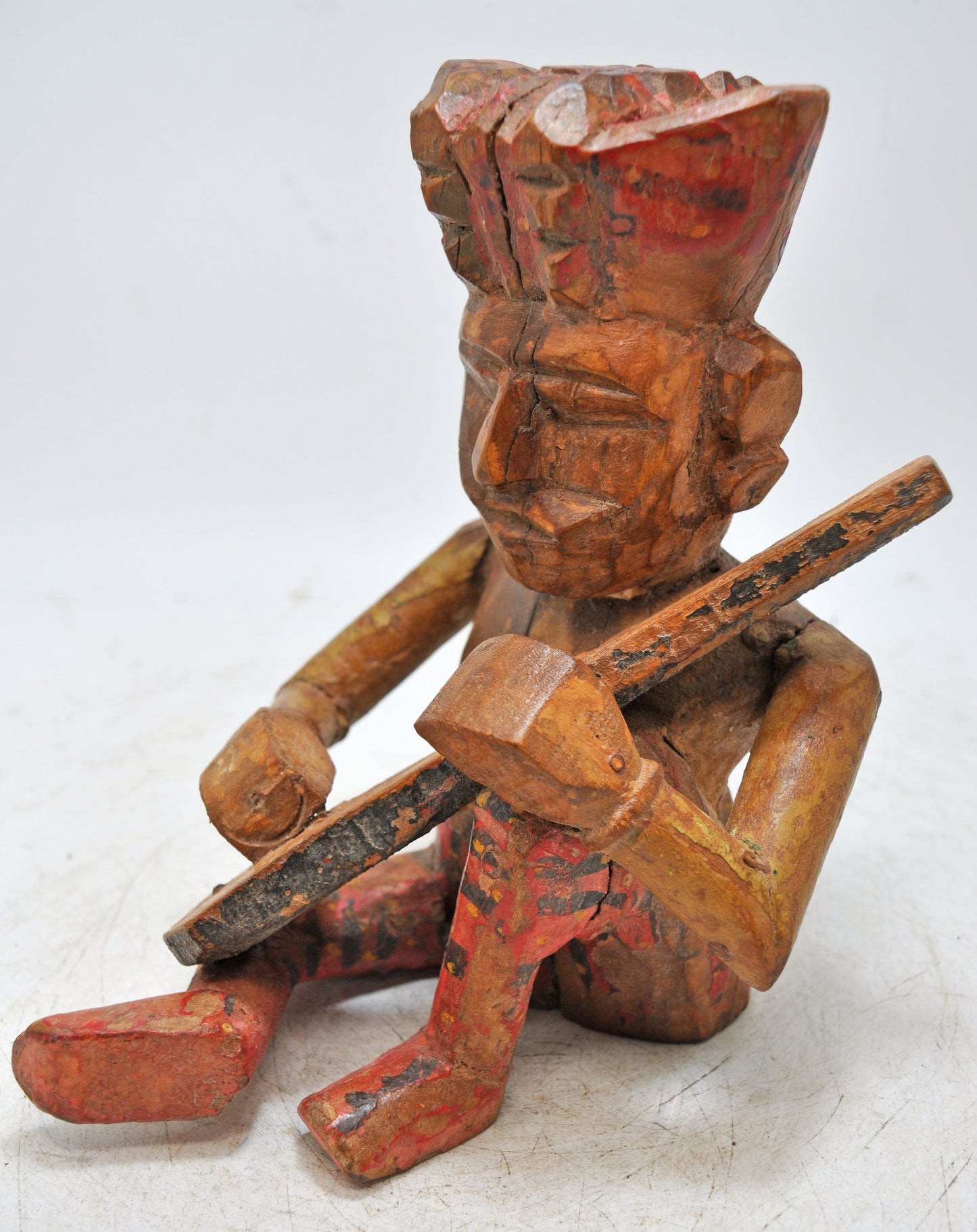 Vintage Wooden Musician Man Figurine Original Old Hand Carved