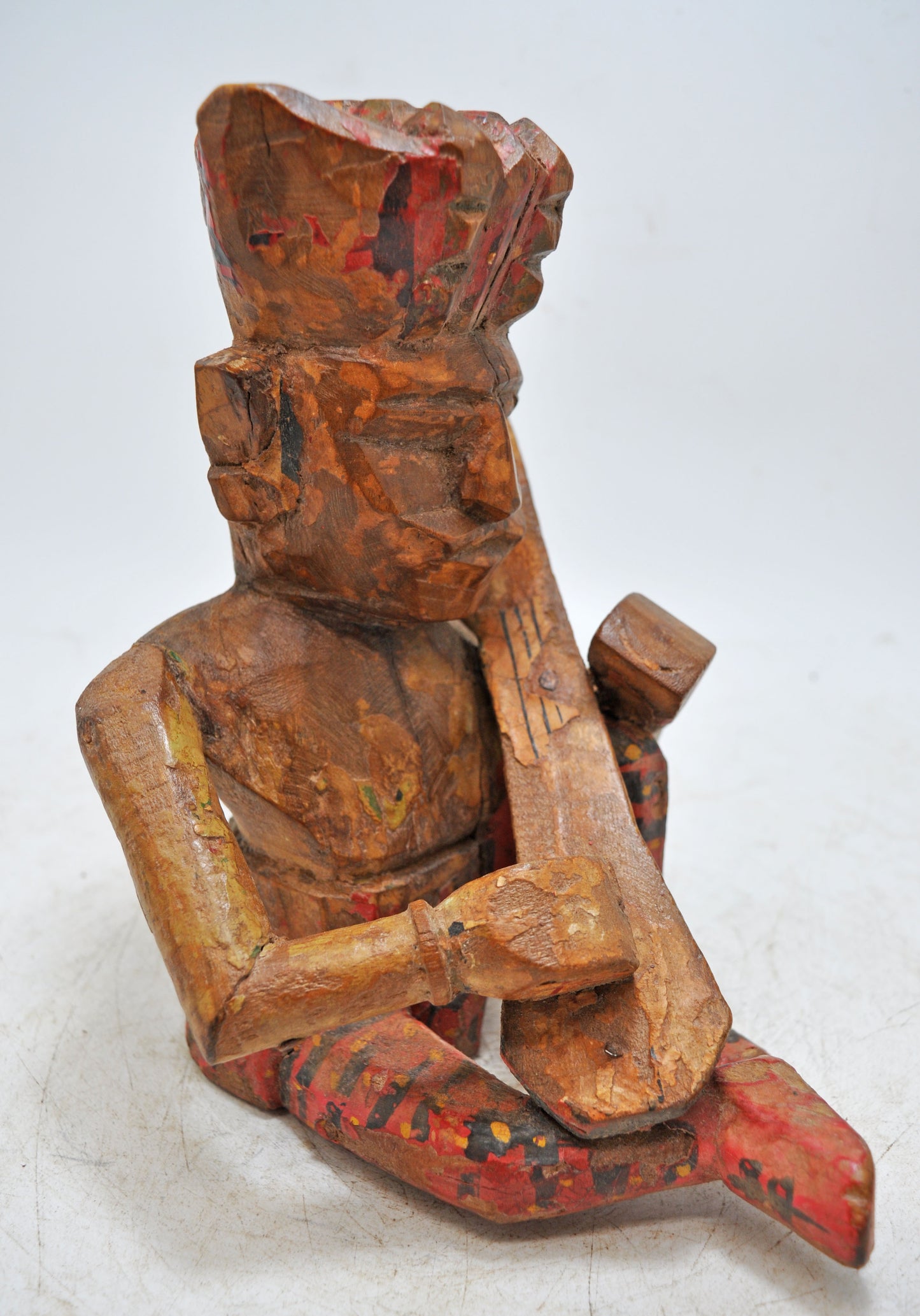 Vintage Wooden Musician Man Figurine Original Old Hand Carved