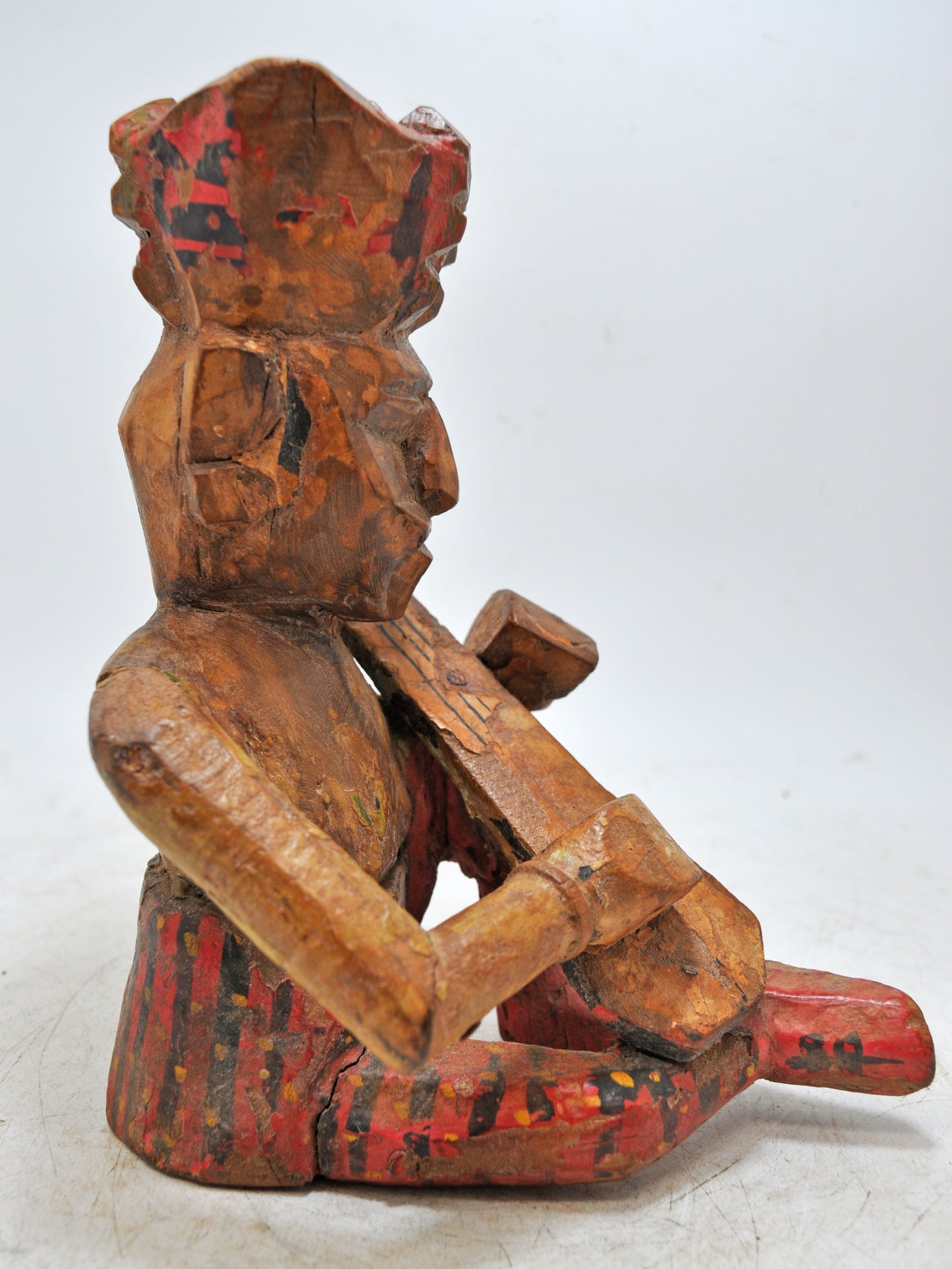 Vintage Wooden Musician Man Figurine Original Old Hand Carved