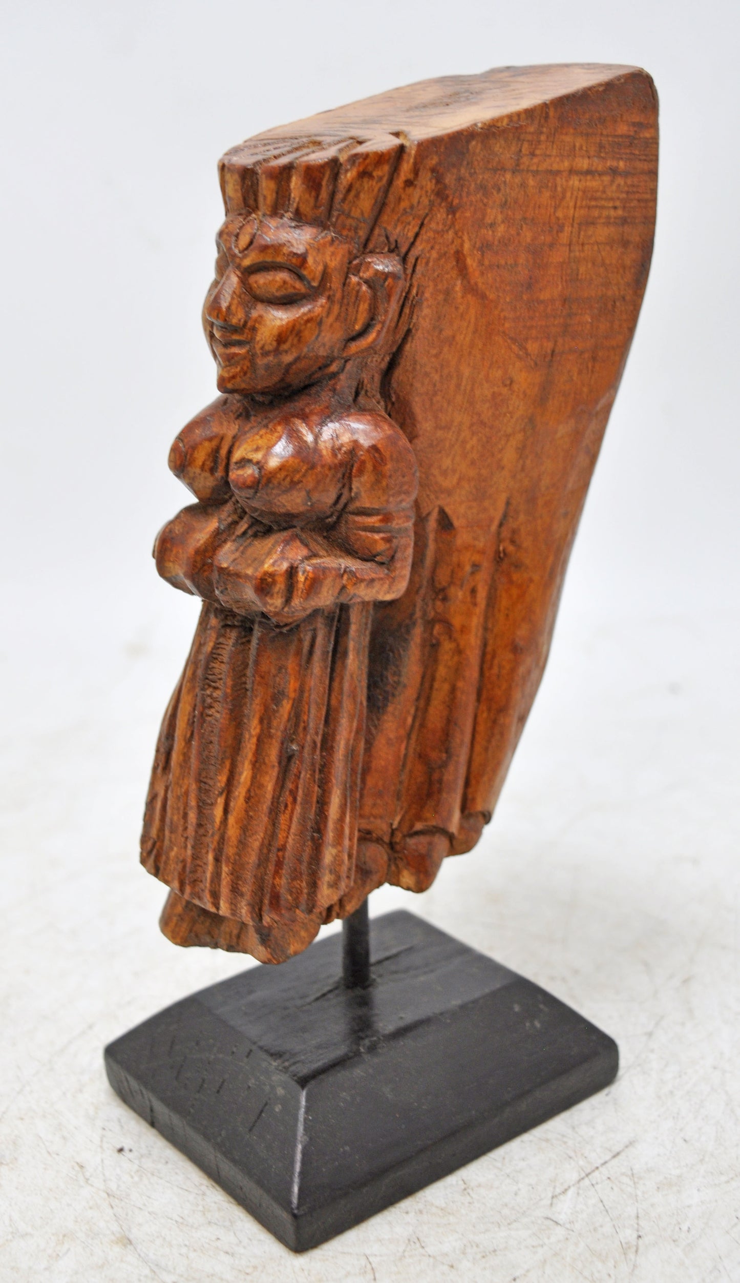 Antique Wooden Woman Lady Musician Figurine Original Old Fine Hand Carved