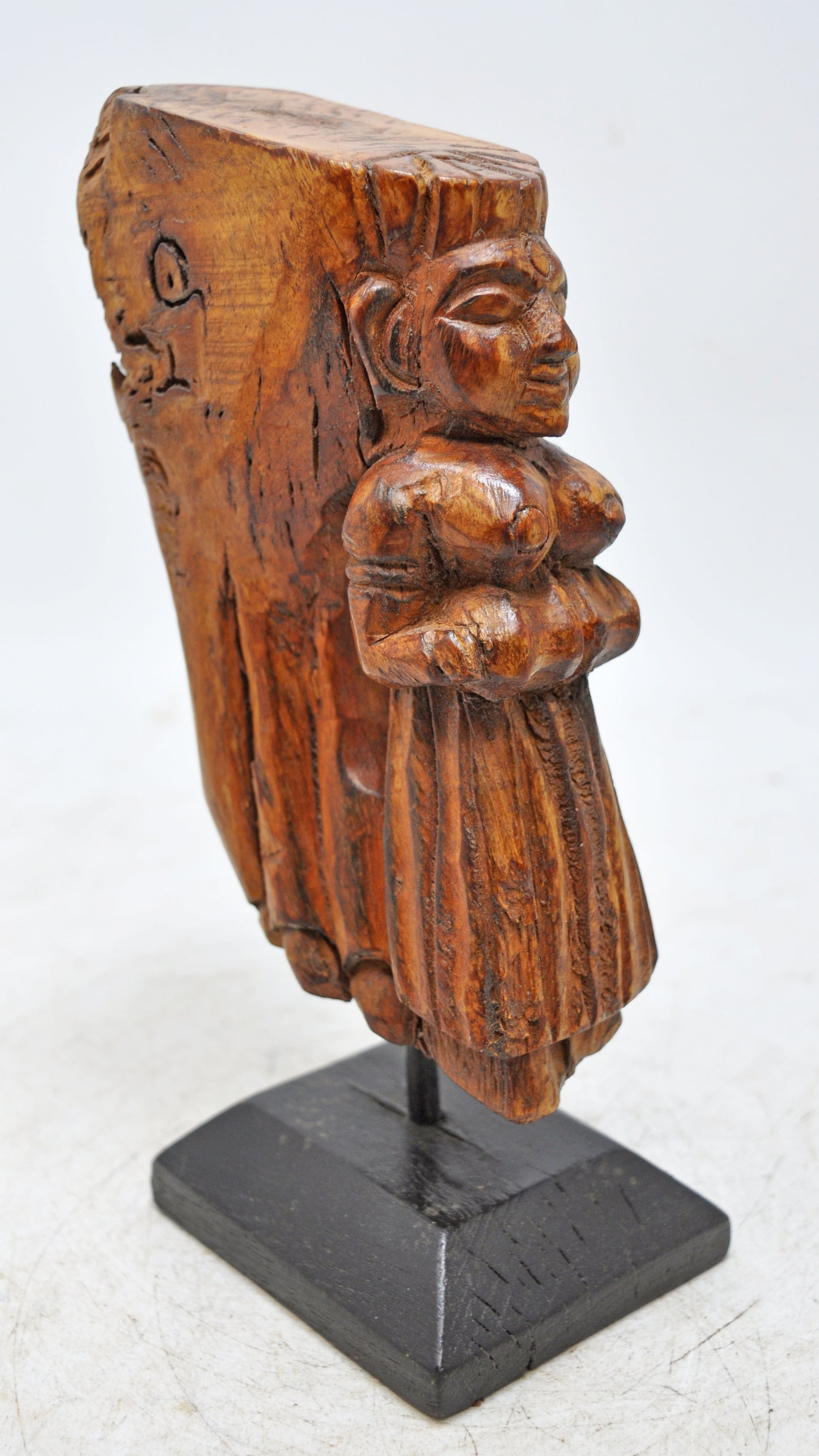 Antique Wooden Woman Lady Musician Figurine Original Old Fine Hand Carved