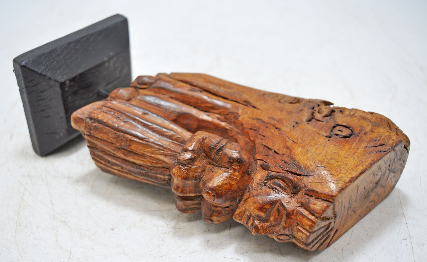 Antique Wooden Woman Lady Musician Figurine Original Old Fine Hand Carved