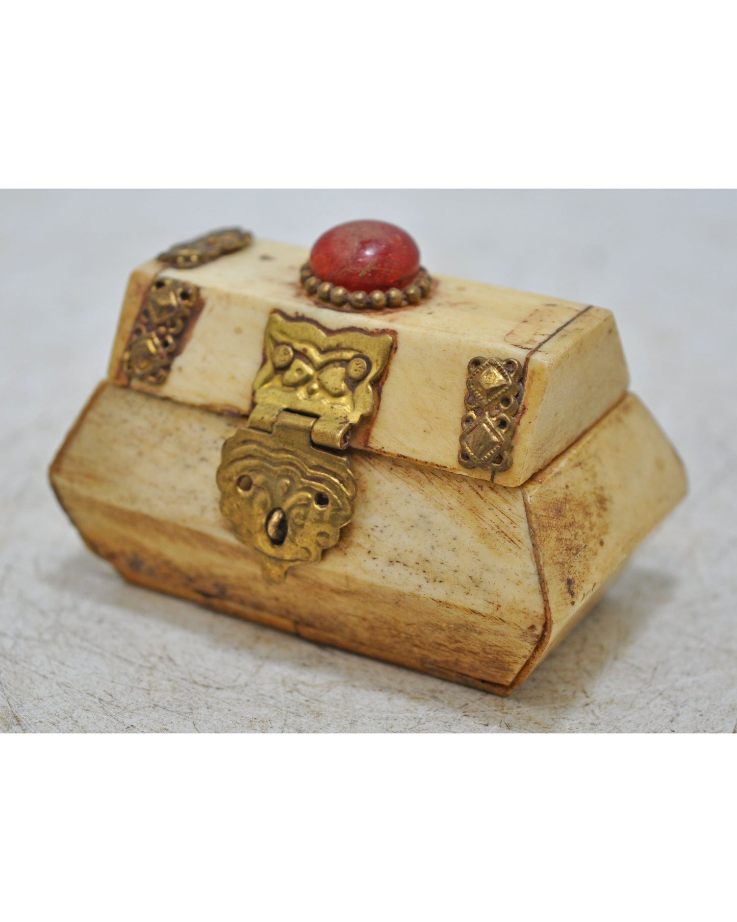 Antique Small Jewellery Box Original Old Hand Crafted Brass Fitted