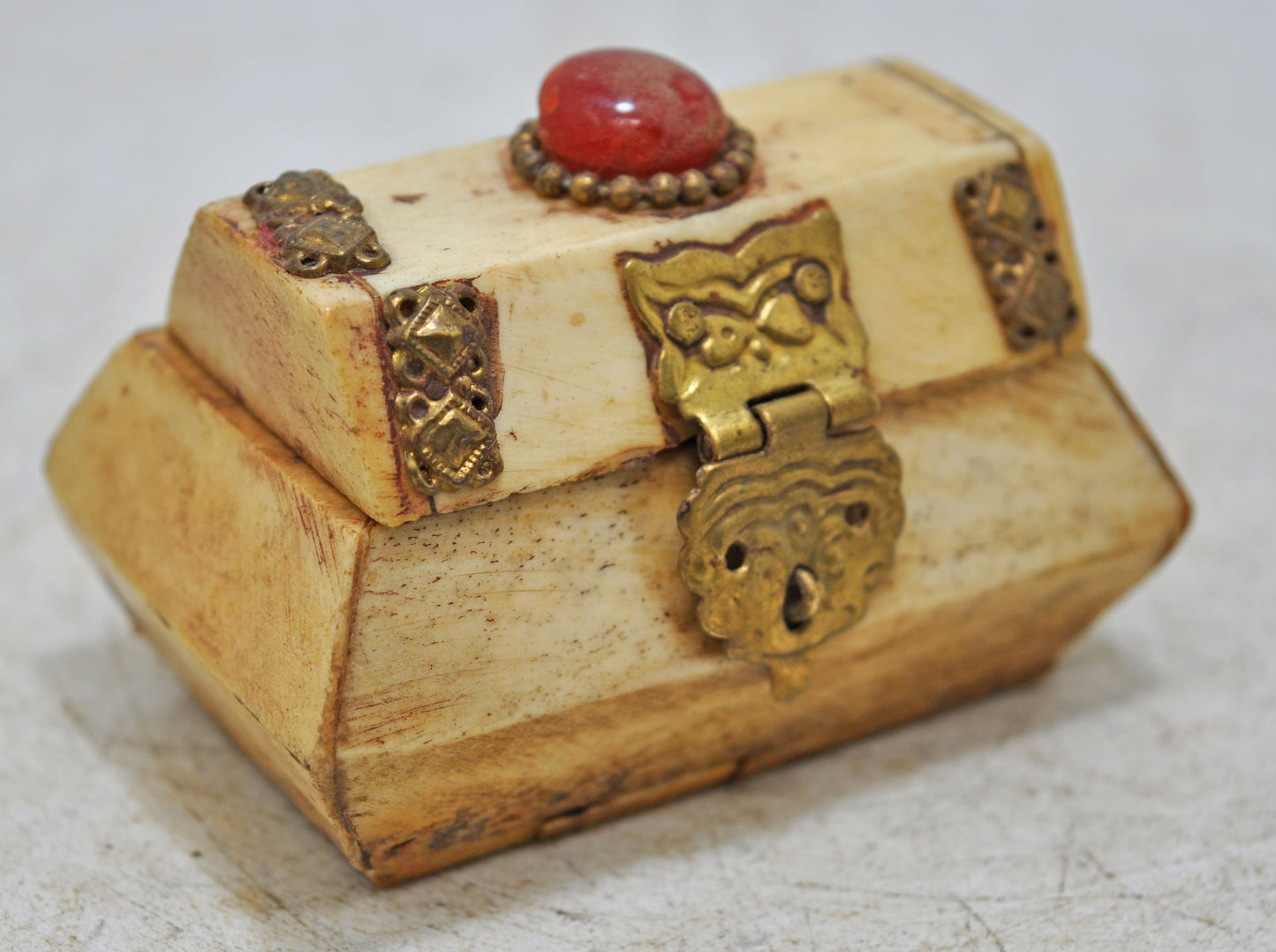 Antique Small Jewellery Box Original Old Hand Crafted Brass Fitted