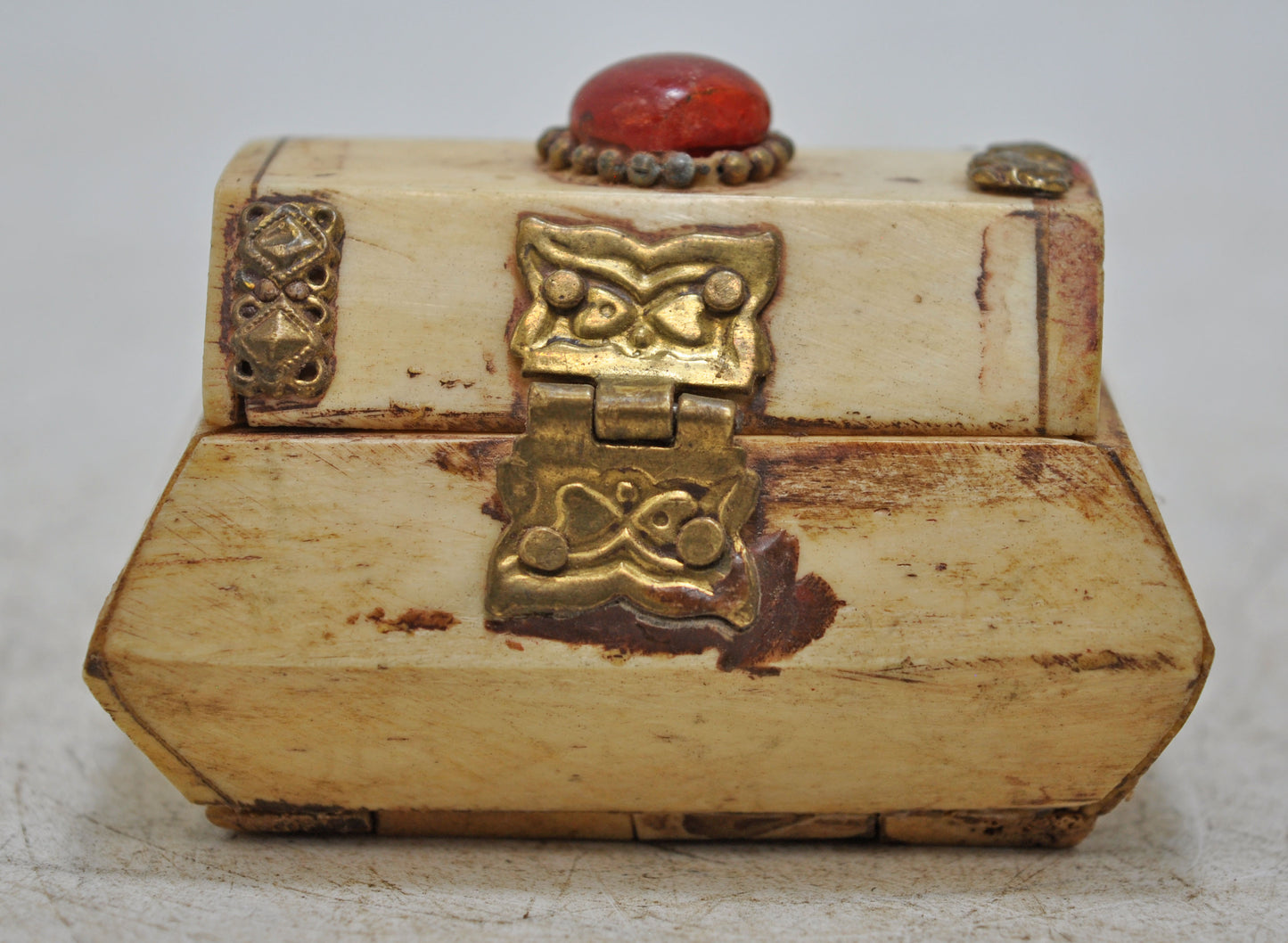 Antique Small Jewellery Box Original Old Hand Crafted Brass Fitted