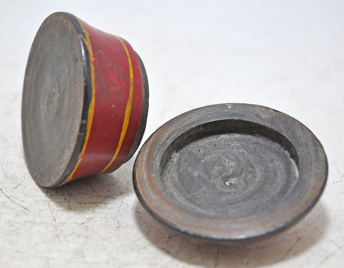 Antique Wooden Kum Kum Powder Tika Box Original Old Lacquer Painted