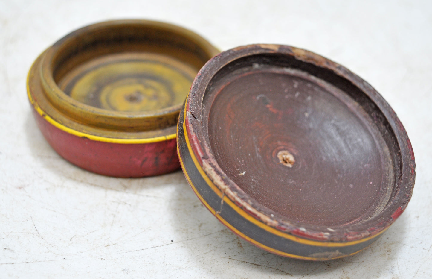 Antique Wooden Kum Kum Powder Tika Box Original Old Lacquer Painted