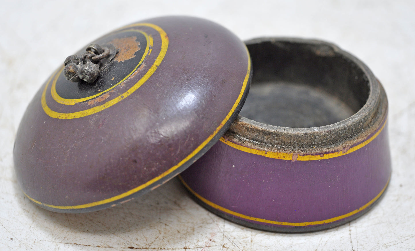 Antique Wooden Kum Kum Powder Tika Box Original Old Lacquer Painted