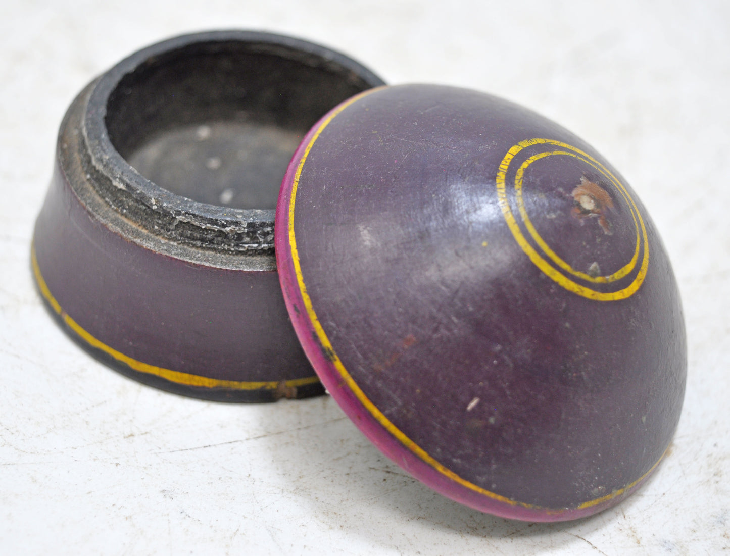 Antique Wooden Kum Kum Powder Tika Box Original Old Lacquer Painted