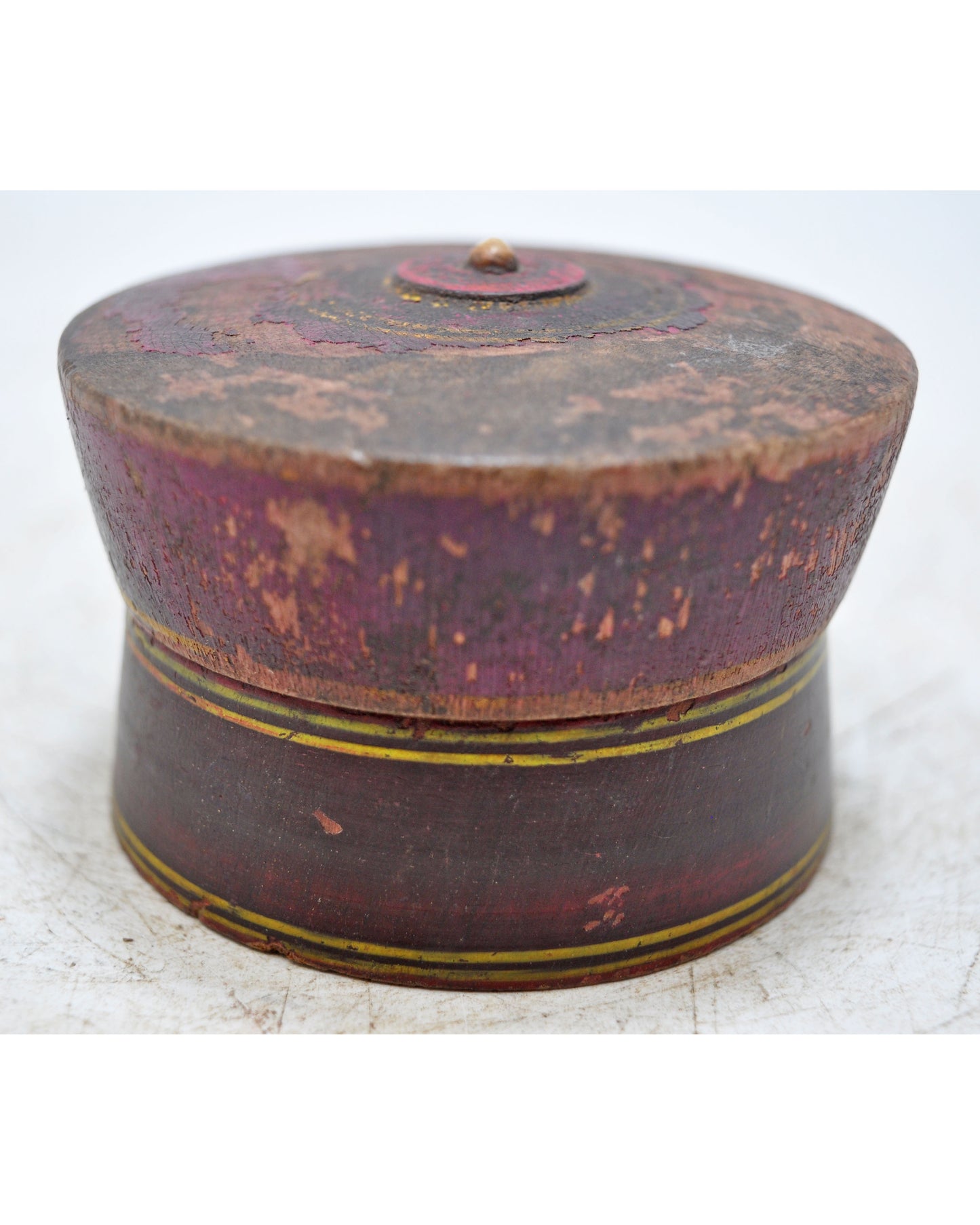 Antique Wooden Kum Kum Powder Tika Box Original Old Lacquer Painted