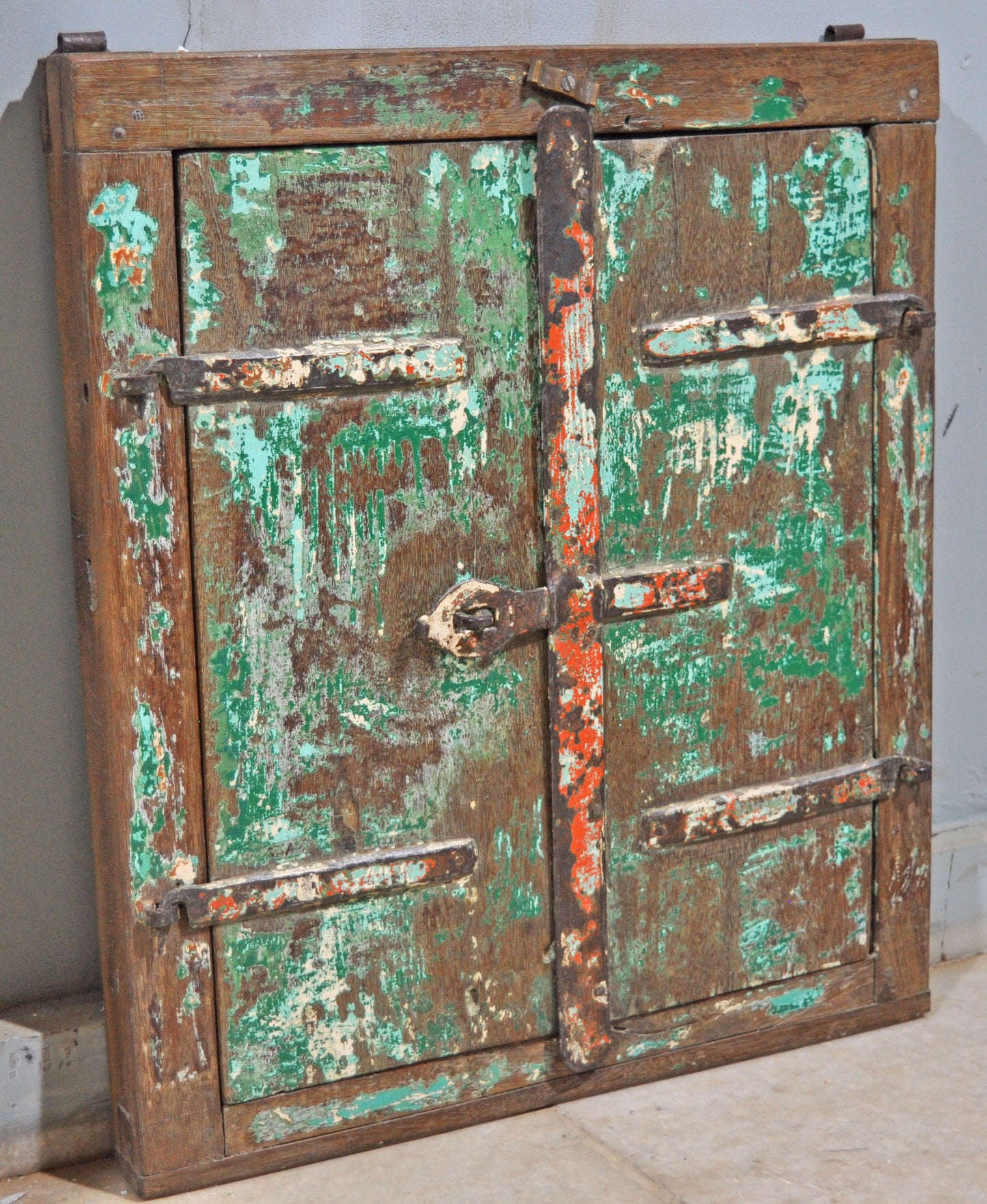 Antique Wooden Wall Décor Window Panel Original Old Rustic Polychrome