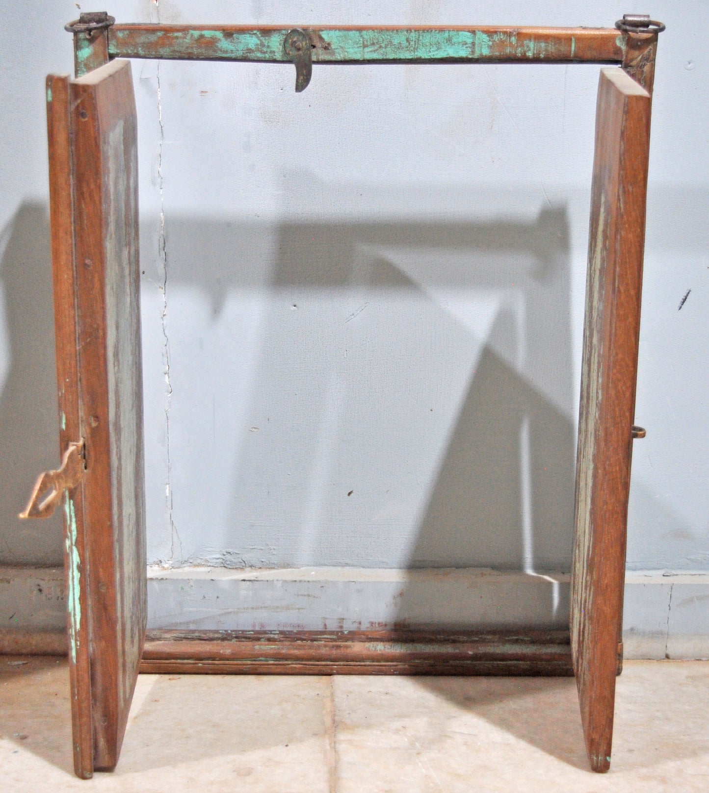 Antique Wooden Wall Décor Window Panel Original Old Rustic Polychrome