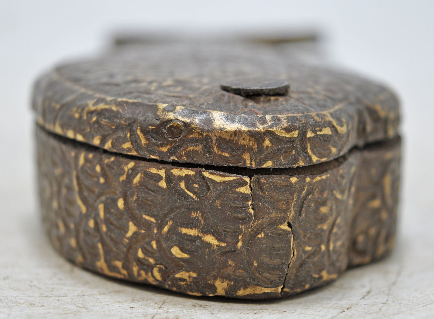 Antique Wooden Kum Kum Powder Tika Box Original Old Brass Fitted