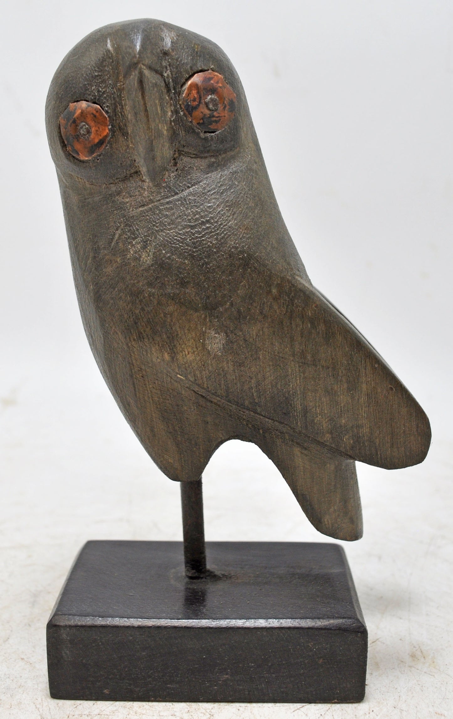 Vintage Wooden Owl Bird Figurine Original Old Hand Carved