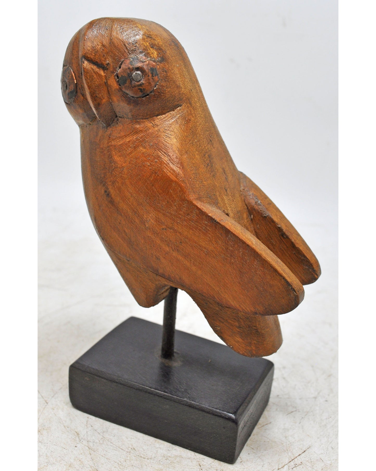 Vintage Wooden Owl Bird Figurine Original Old Hand Carved