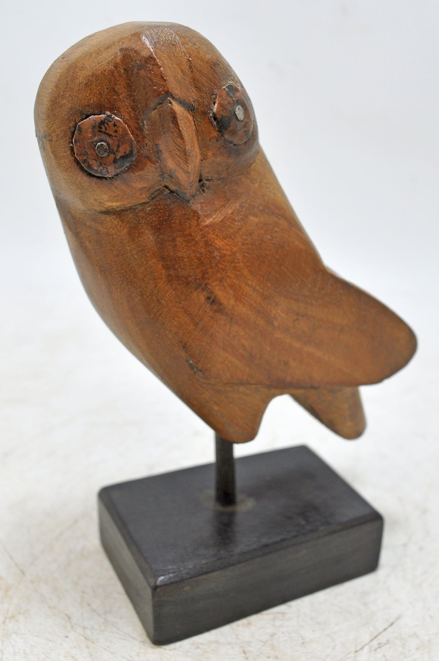 Vintage Wooden Owl Bird Figurine Original Old Hand Carved