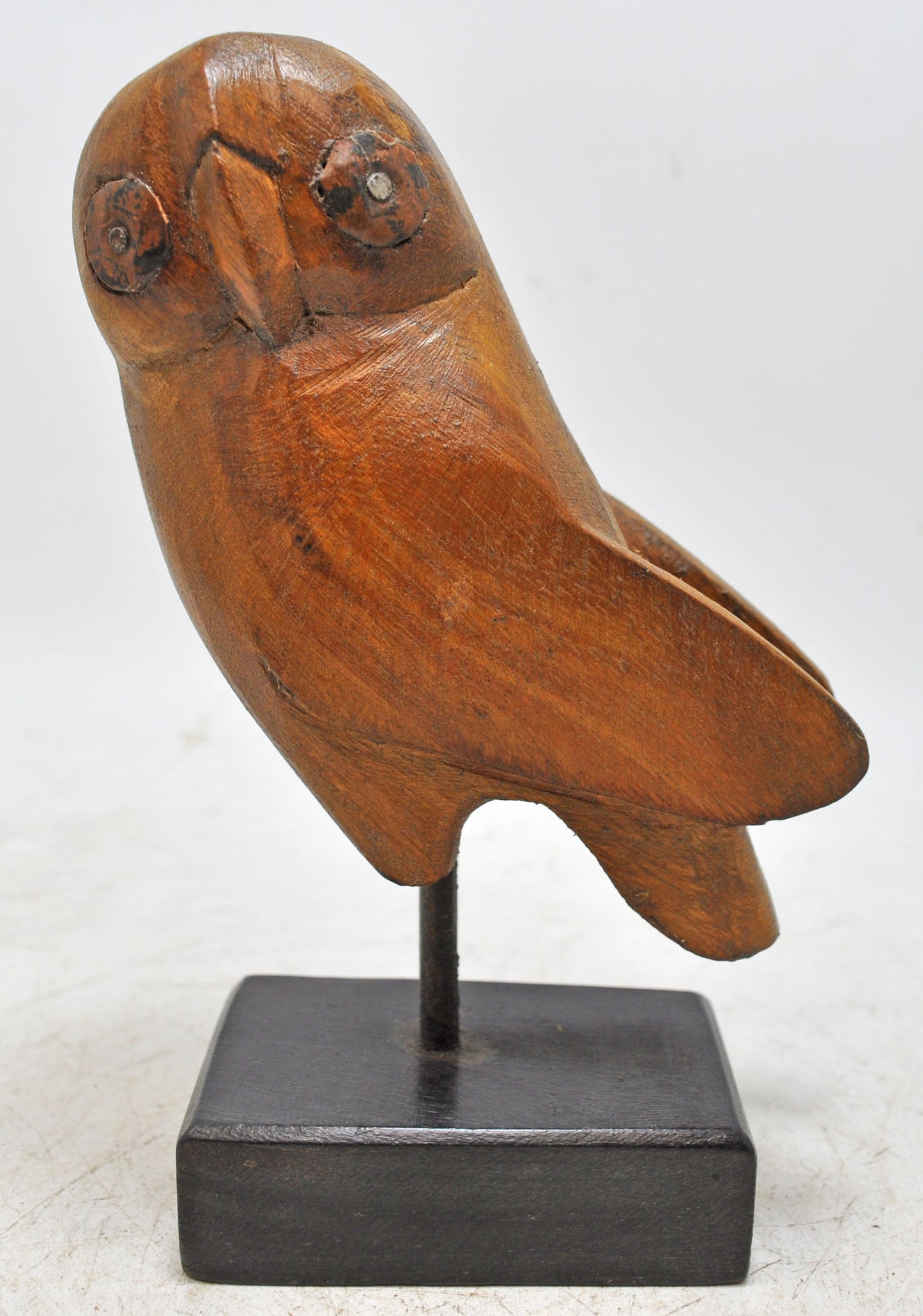 Vintage Wooden Owl Bird Figurine Original Old Hand Carved