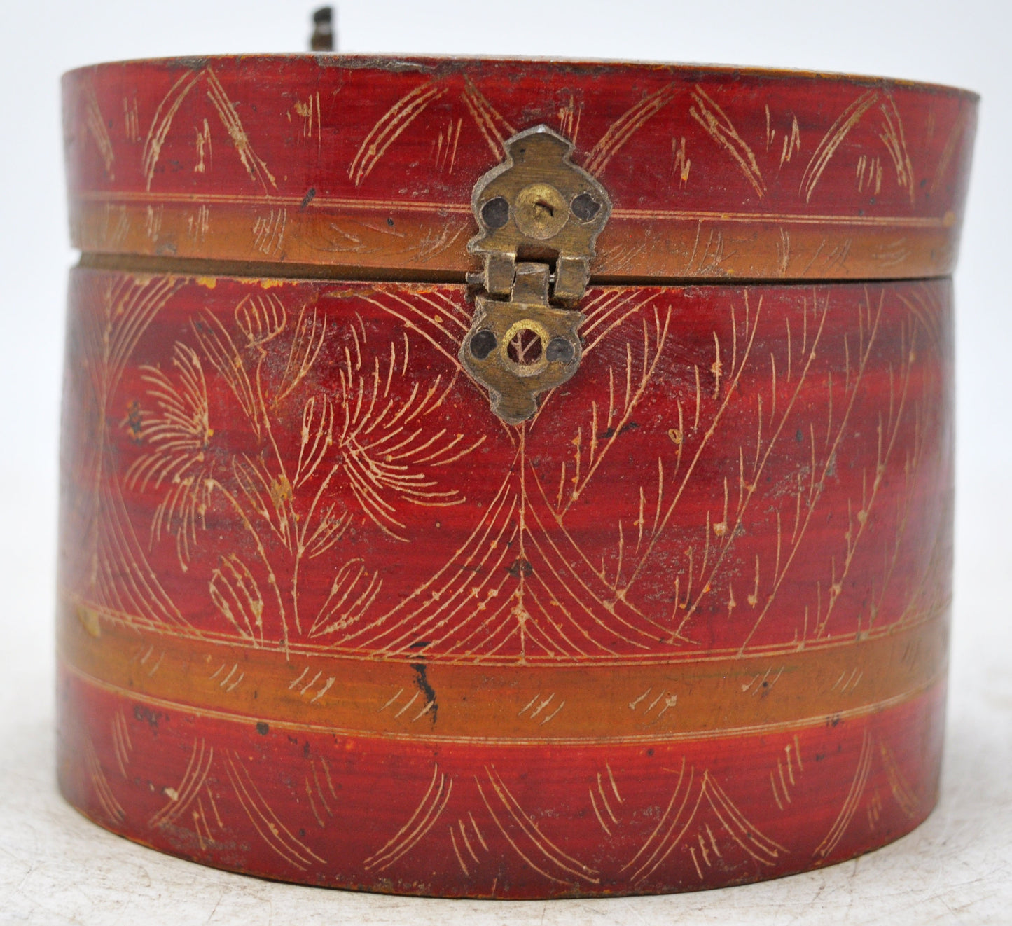 Antique Wooden Kum Kum Powder Tika Box Original Old Hand Carved Lacquer Painted