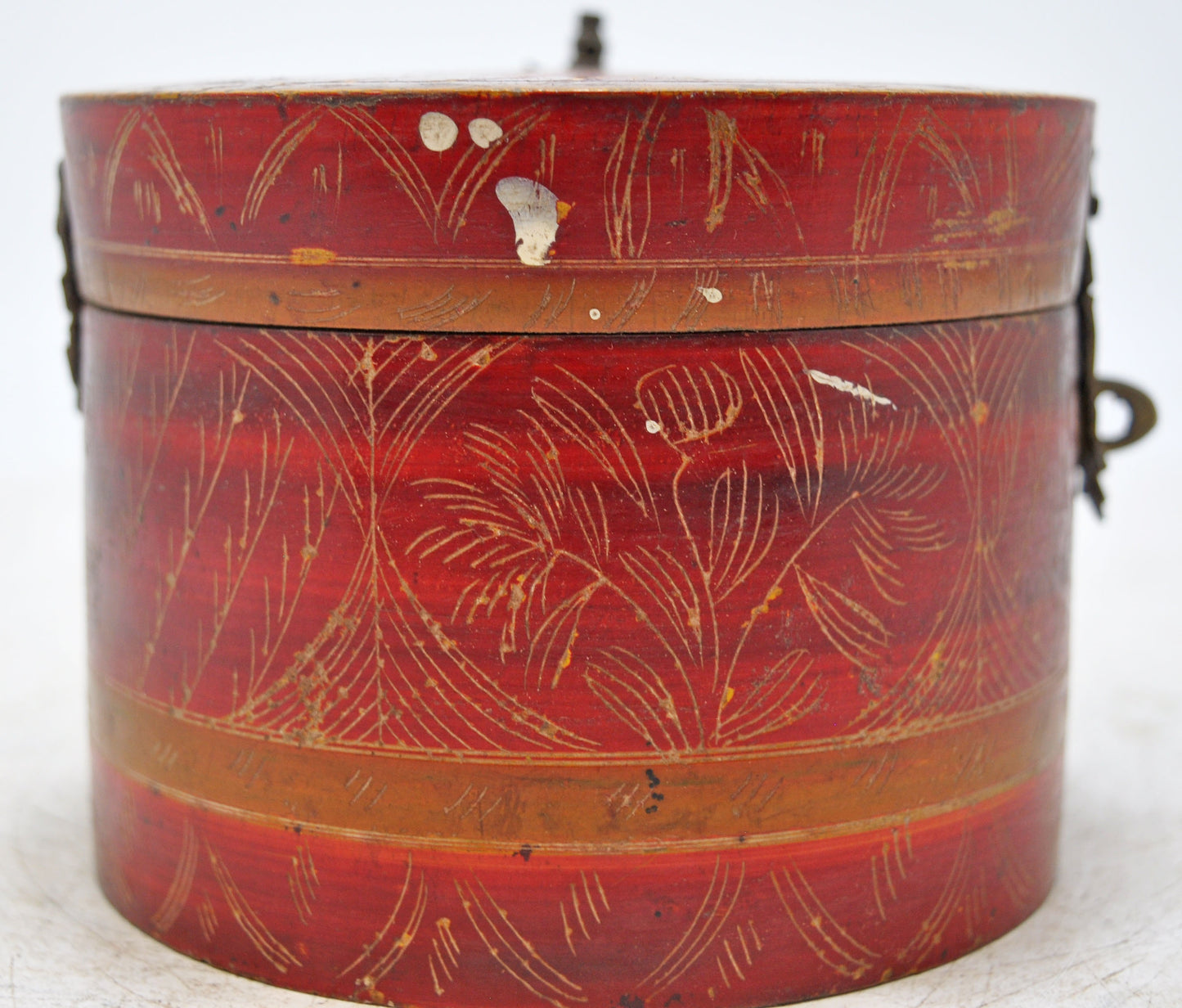 Antique Wooden Kum Kum Powder Tika Box Original Old Hand Carved Lacquer Painted