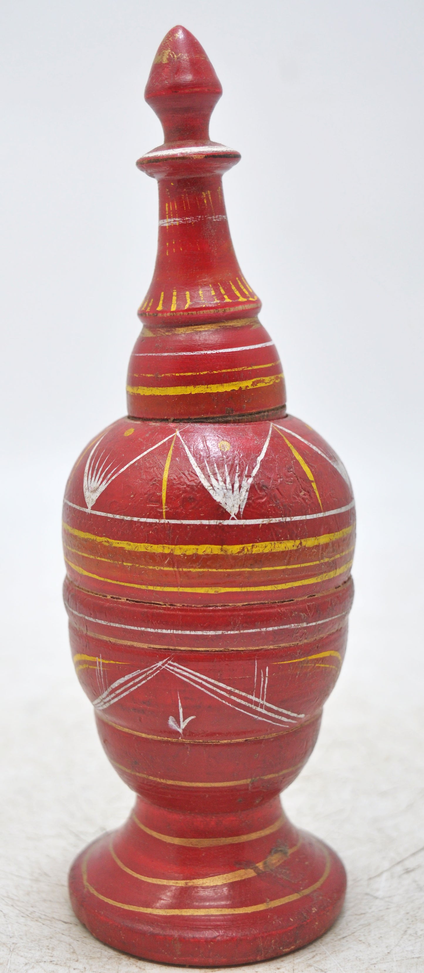 Vintage Wooden Kum Kum Powder Tika Box Original Old Hand Carved Lacquer Painted