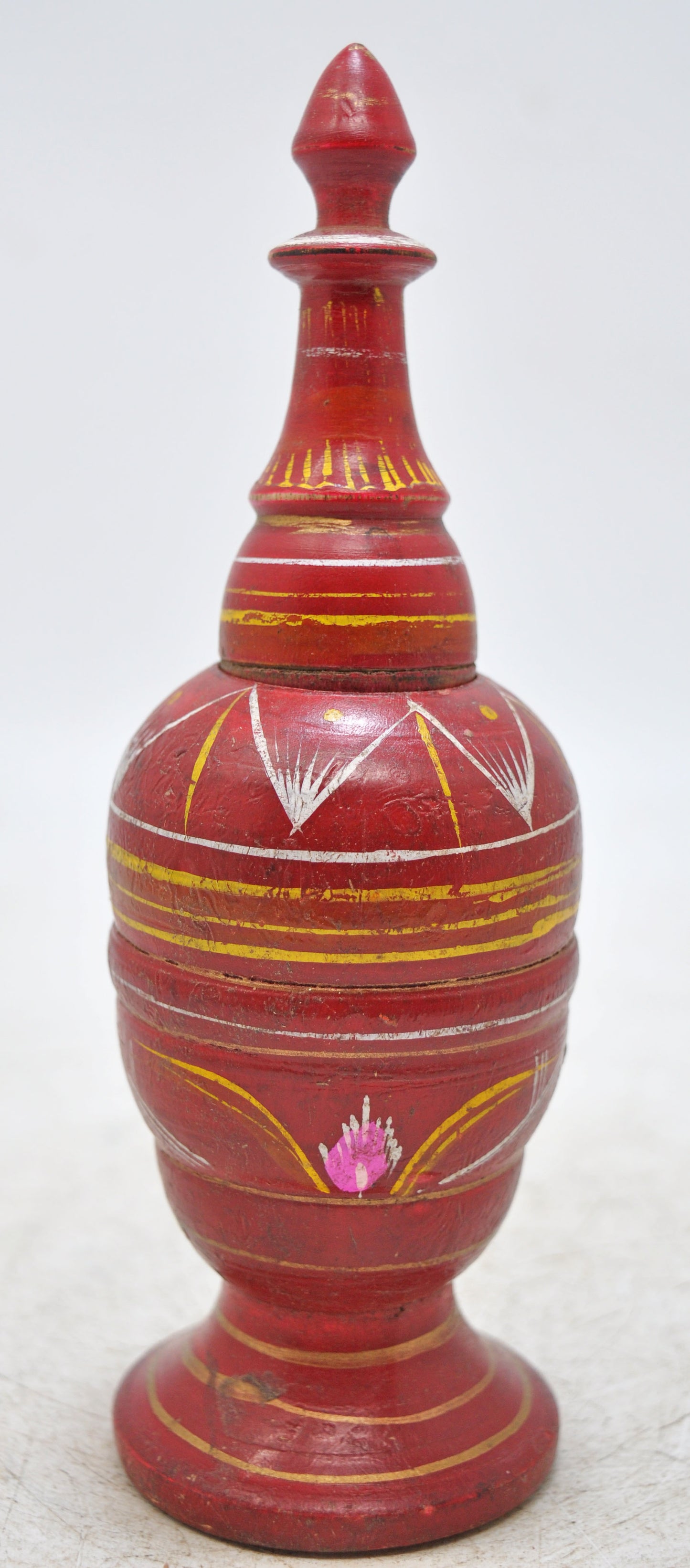 Vintage Wooden Kum Kum Powder Tika Box Original Old Hand Carved Lacquer Painted
