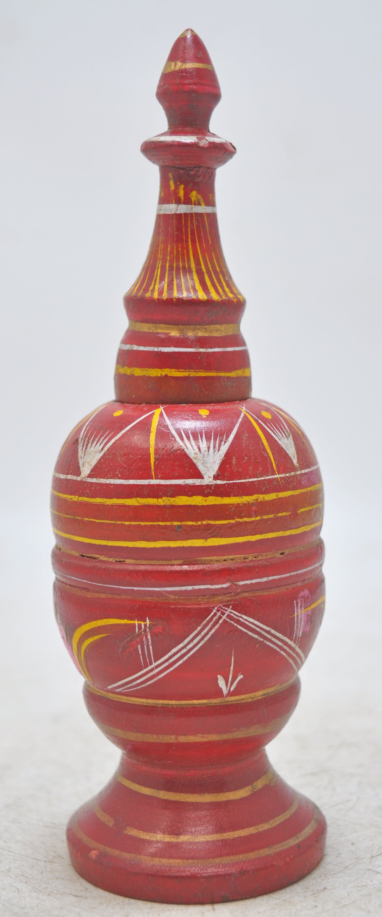 Vintage Wooden Kum Kum Powder Tika Box Original Old Hand Carved Lacquer Painted