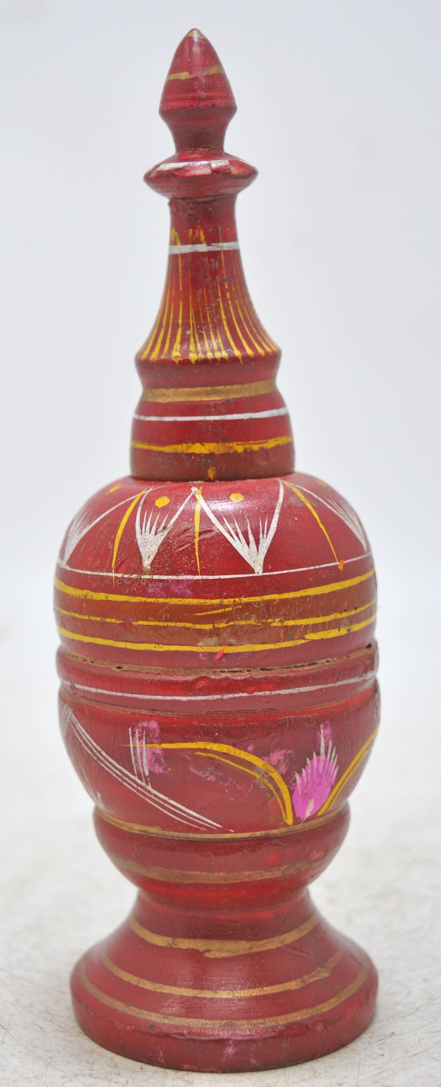 Vintage Wooden Kum Kum Powder Tika Box Original Old Hand Carved Lacquer Painted