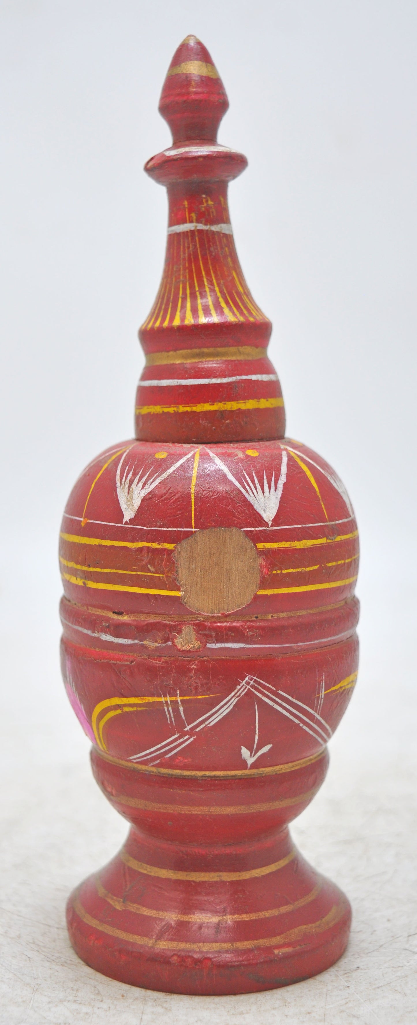 Vintage Wooden Kum Kum Powder Tika Box Original Old Hand Carved Lacquer Painted