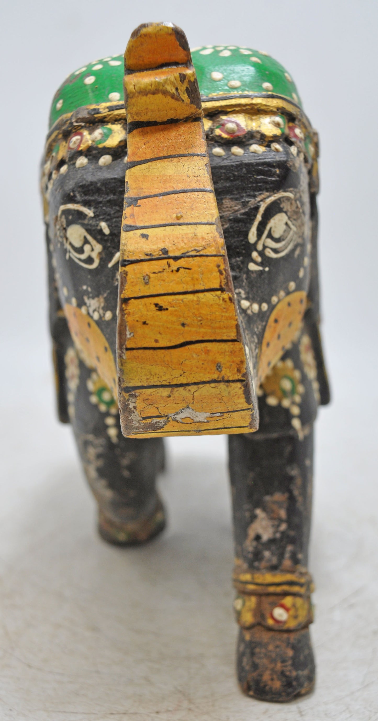 Vintage Wooden Elephant Figurine Original Old Hand Carved Painted