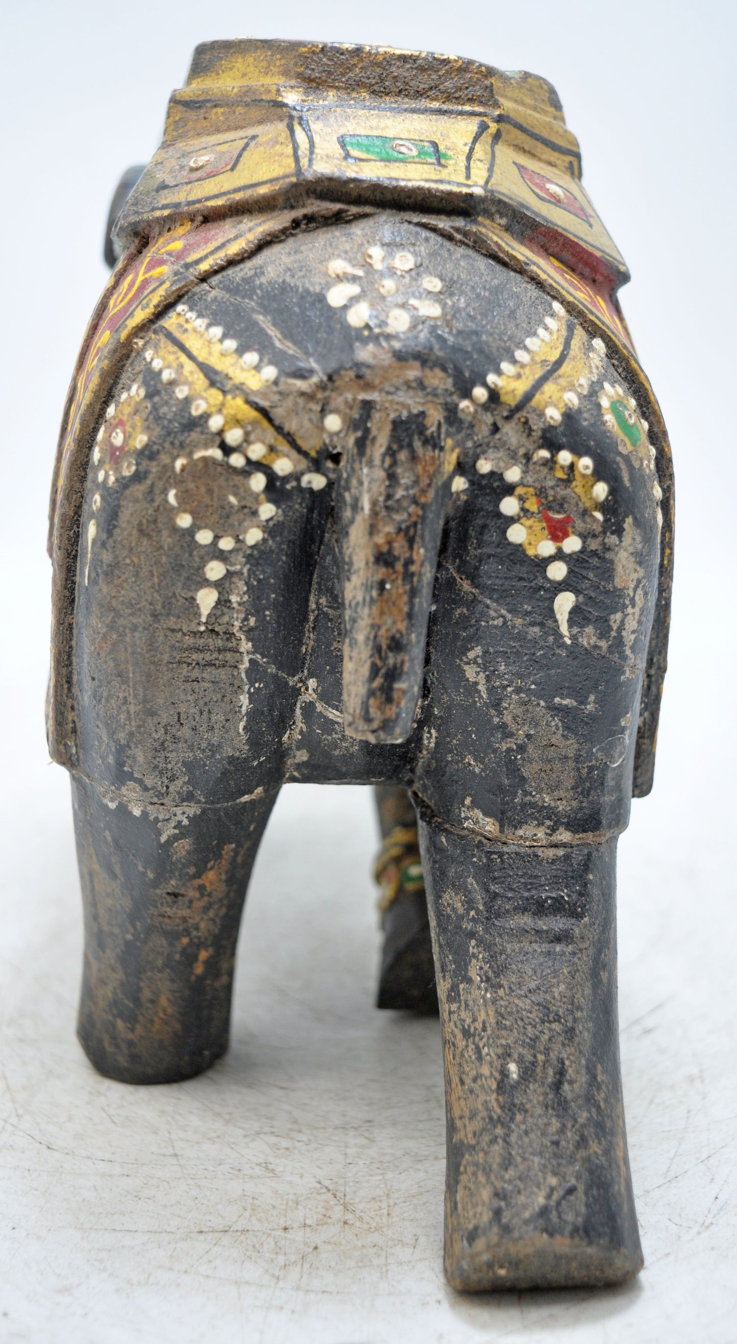 Vintage Wooden Elephant Figurine Original Old Hand Carved Painted