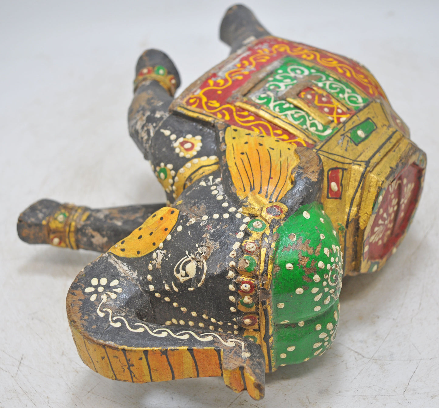 Vintage Wooden Elephant Figurine Original Old Hand Carved Painted