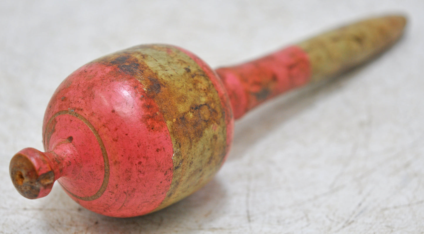 Antique Wooden Baby Rattle Toy Original Old Hand Carved Lacquer Painted