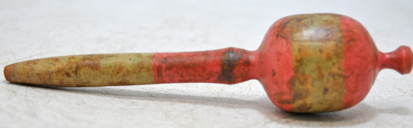 Antique Wooden Baby Rattle Toy Original Old Hand Carved Lacquer Painted