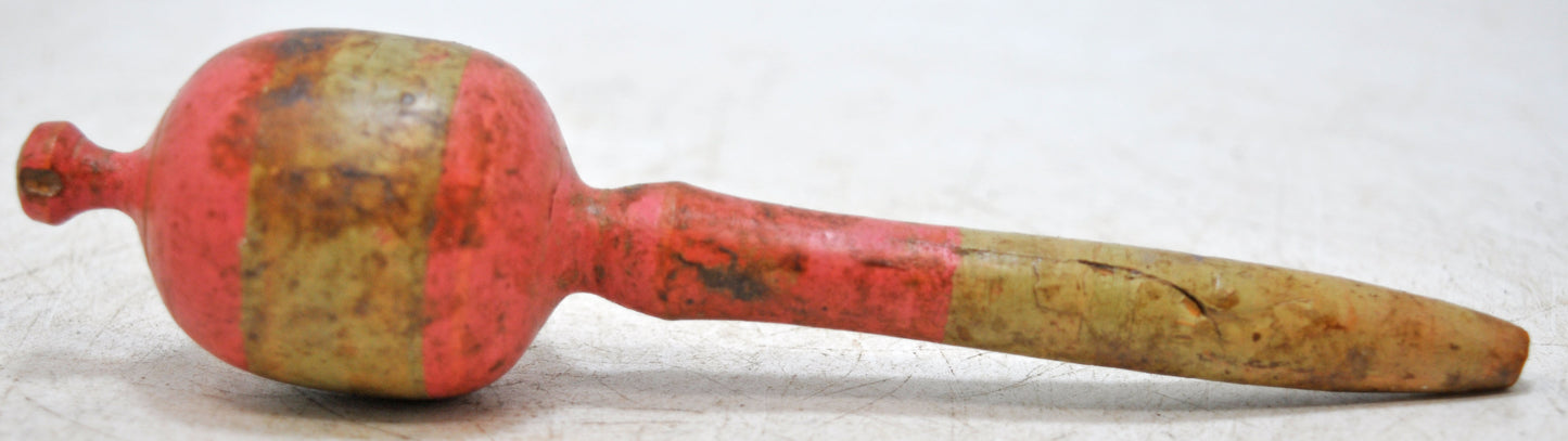 Antique Wooden Baby Rattle Toy Original Old Hand Carved Lacquer Painted