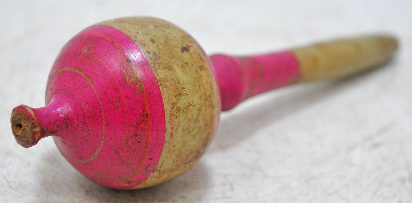 Antique Wooden Baby Rattle Toy Original Old Hand Carved Lacquer Painted