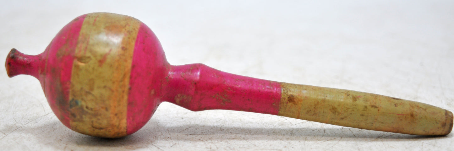 Antique Wooden Baby Rattle Toy Original Old Hand Carved Lacquer Painted