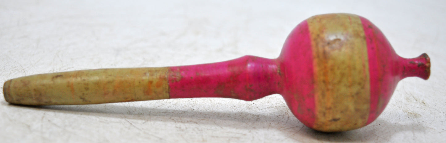 Antique Wooden Baby Rattle Toy Original Old Hand Carved Lacquer Painted