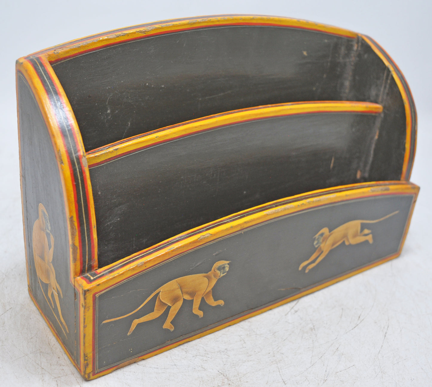 Vintage Wooden Paper Tray Original Old Hand Crafted Fine Painted