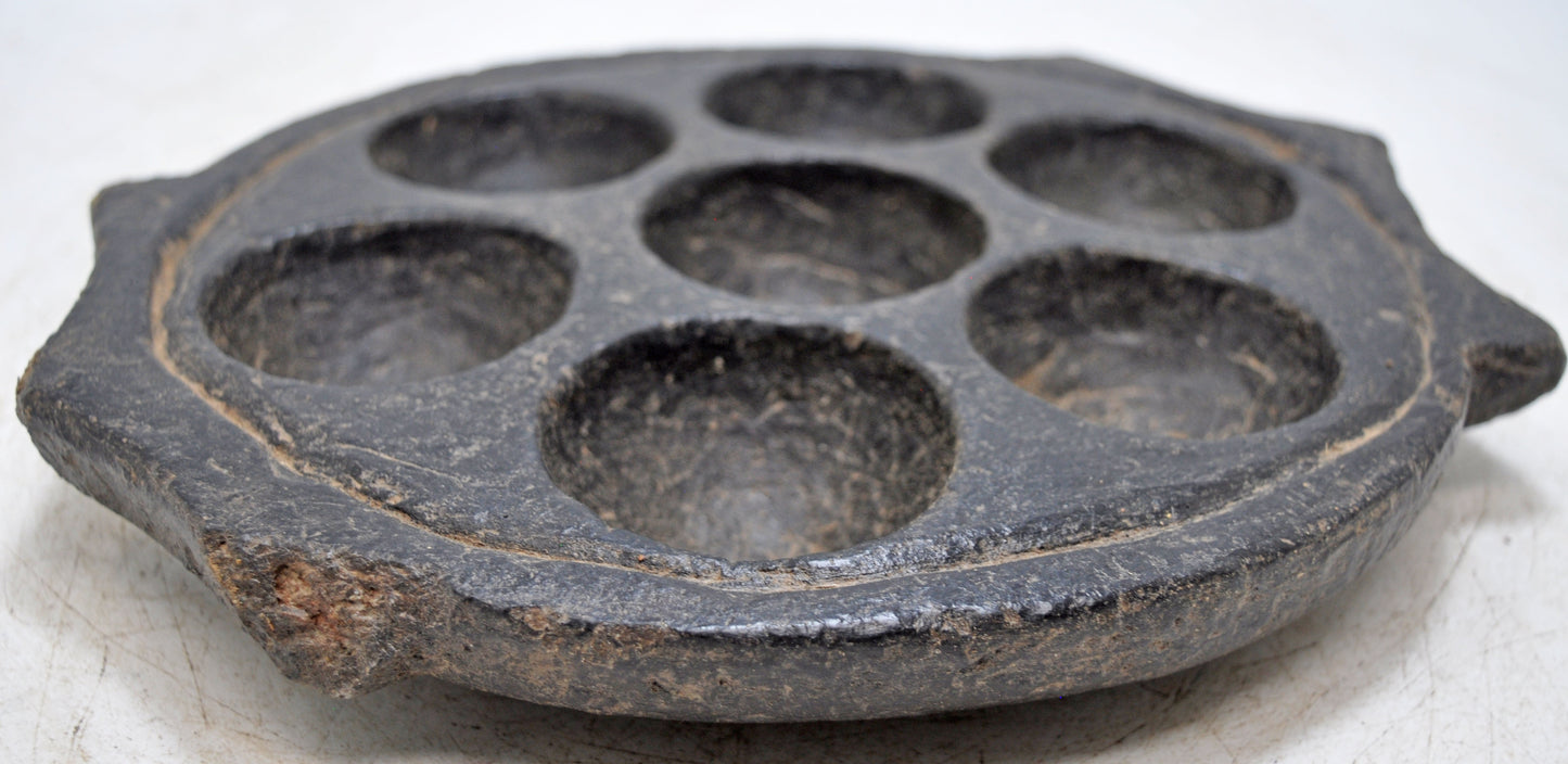 Antique Black Stone Kitchenware Idli Cooking Plate Tray Original Old Hand Carved
