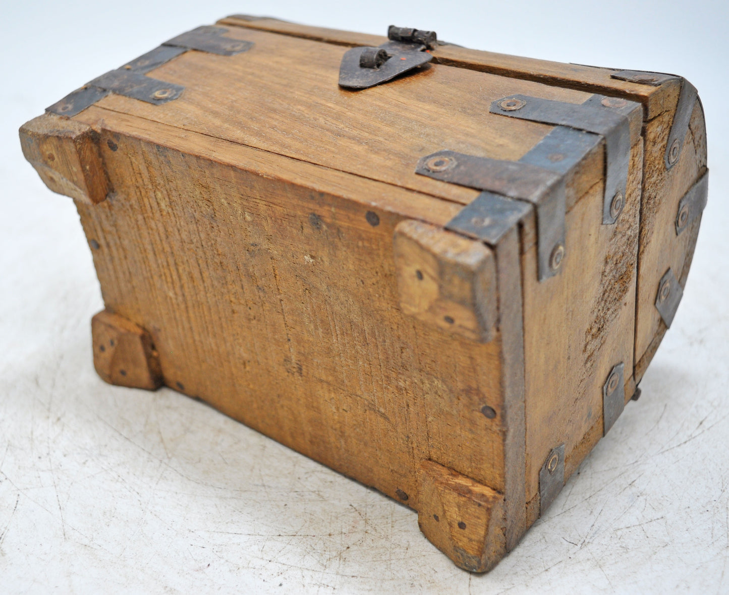 Vintage Wooden Half Round Top Storage Box Original Old Hand Crafted