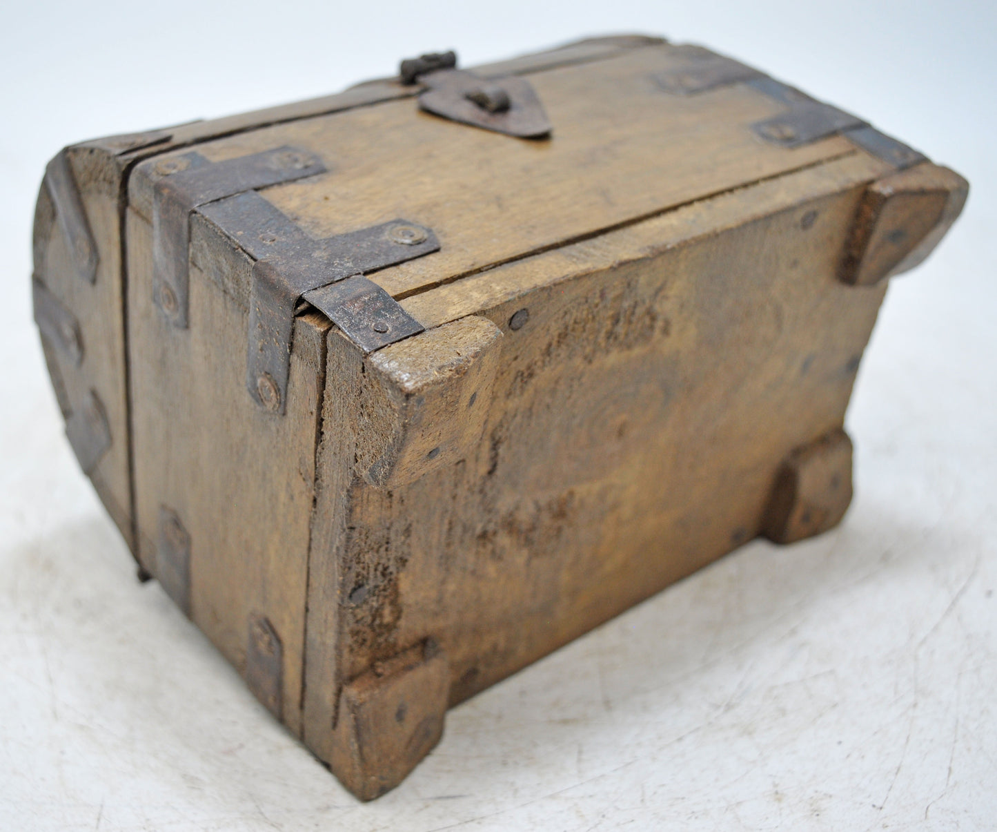 Vintage Wooden Half Round Top Storage Box Original Old Hand Crafted